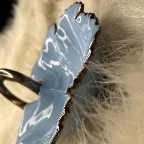 Baby blue Antique Trinket Vintage Ceramic Maple Leaf Jewelry Dish Plate Holder - Picture 16 of 16